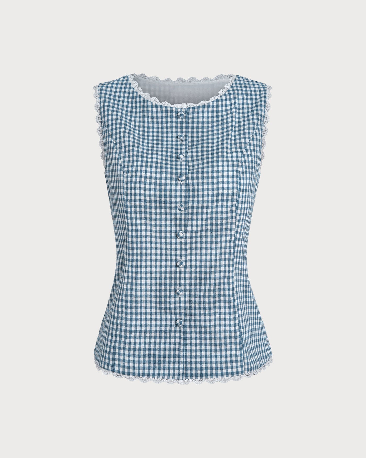 Blue Plaid Sleeveless Tank Top