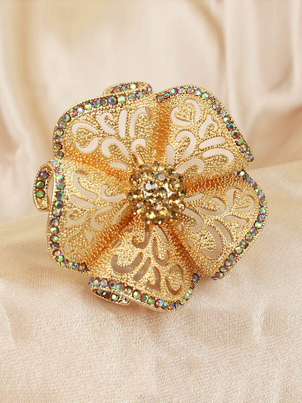Adjustable Flower Shape Hollow Rhinestone Rings