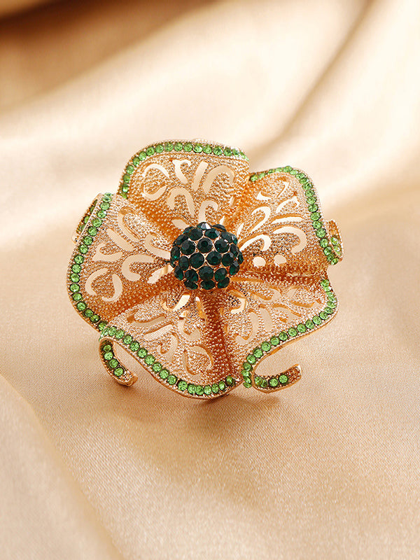 Adjustable Flower Shape Hollow Rhinestone Rings