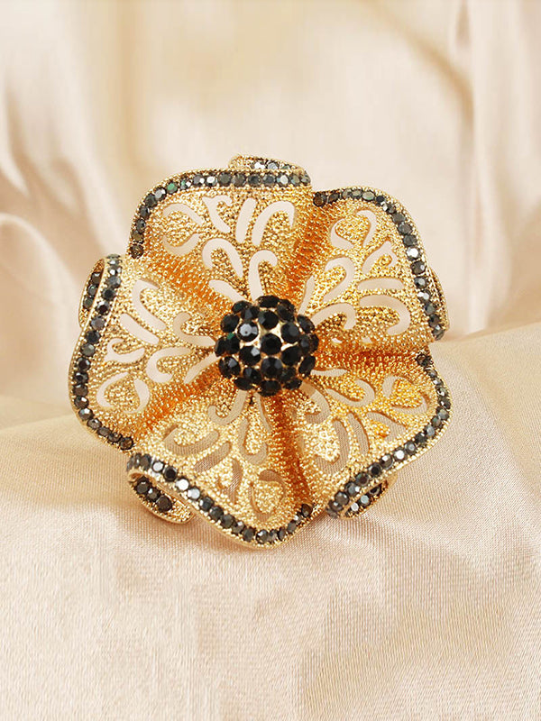 Adjustable Flower Shape Hollow Rhinestone Rings