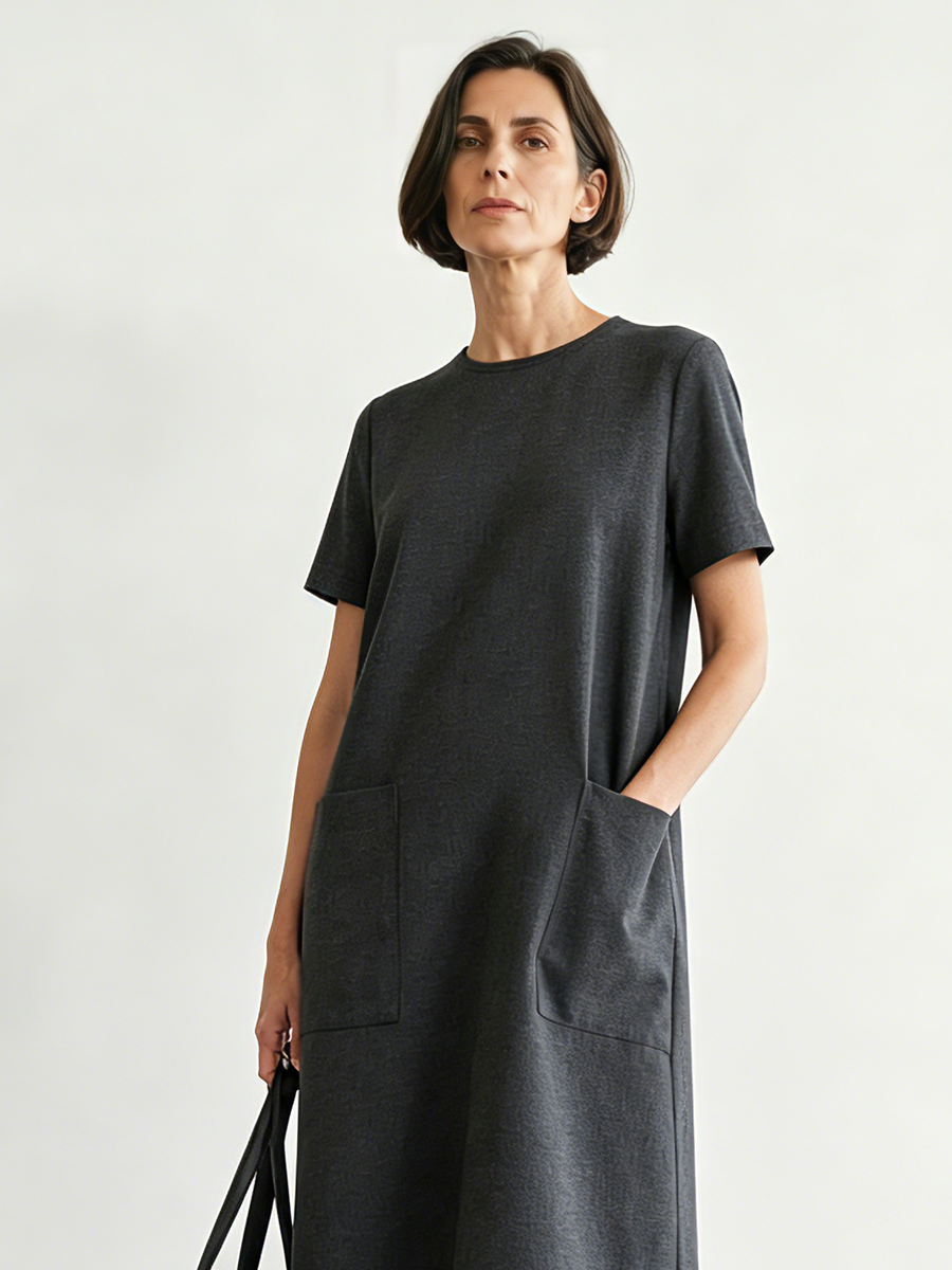 Women's Minimalist Color-Block Striped Short-Sleeve Maxi Dress MDZ3052F9WY