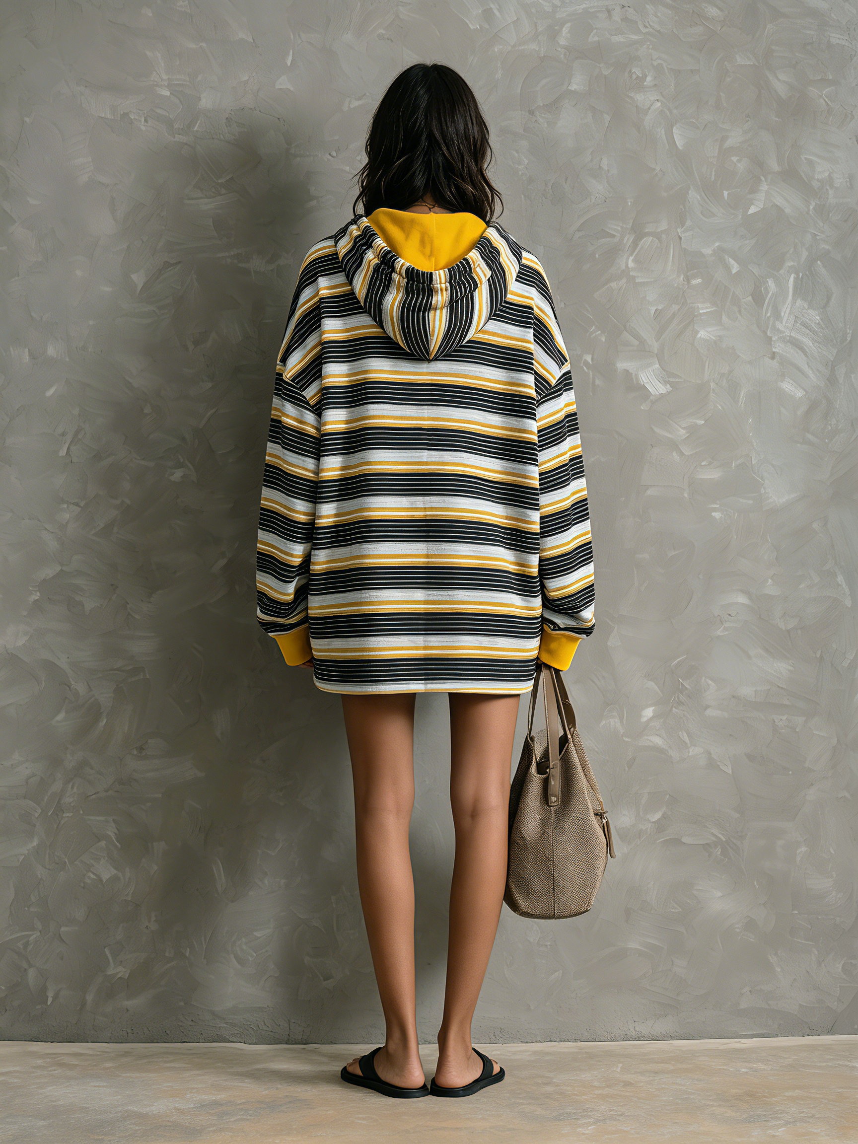 Women's Casual Striped Woven Hooded Long-sleeve Mini Dress MDZ0968G6LXY