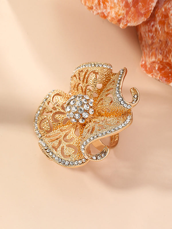 Adjustable Flower Shape Hollow Rhinestone Rings