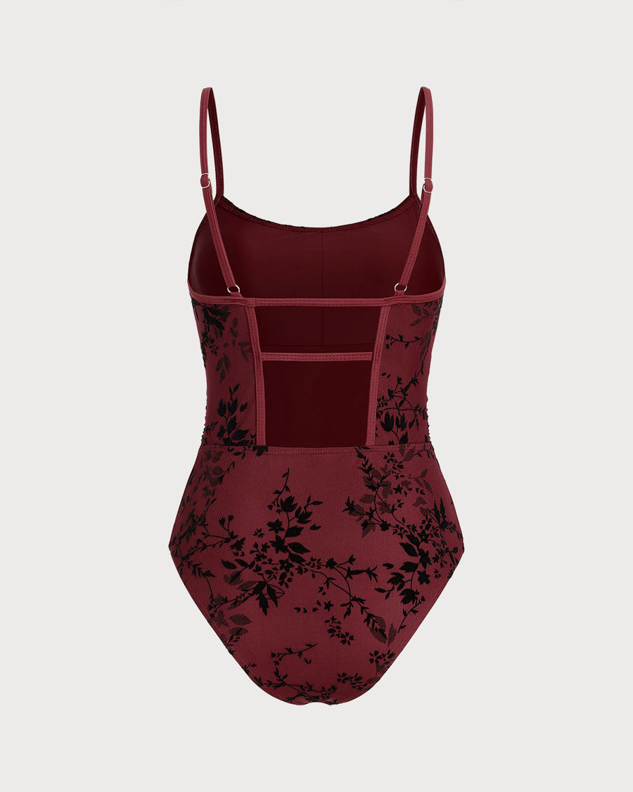 Red Floral One Piece Swimwear