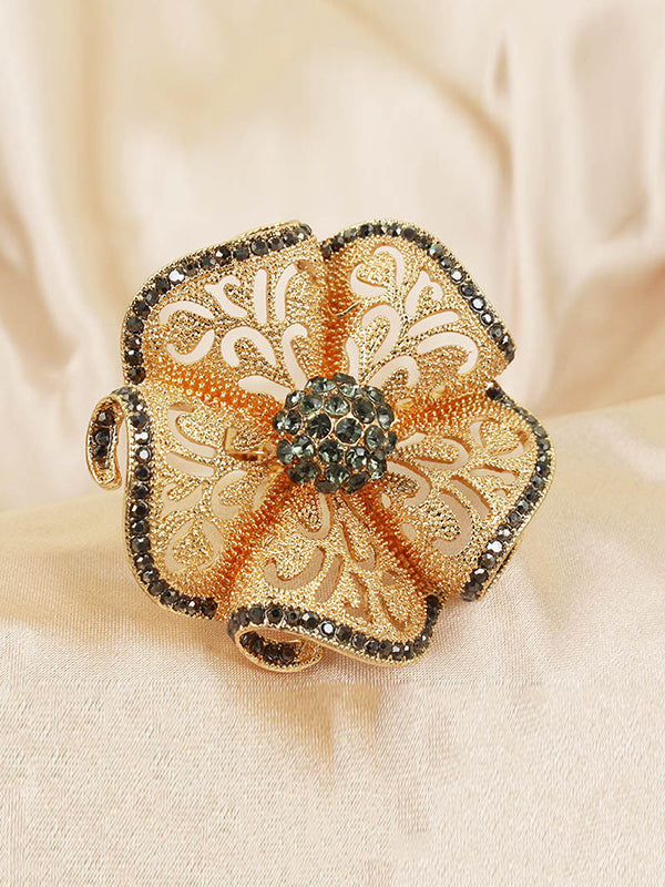 Adjustable Flower Shape Hollow Rhinestone Rings