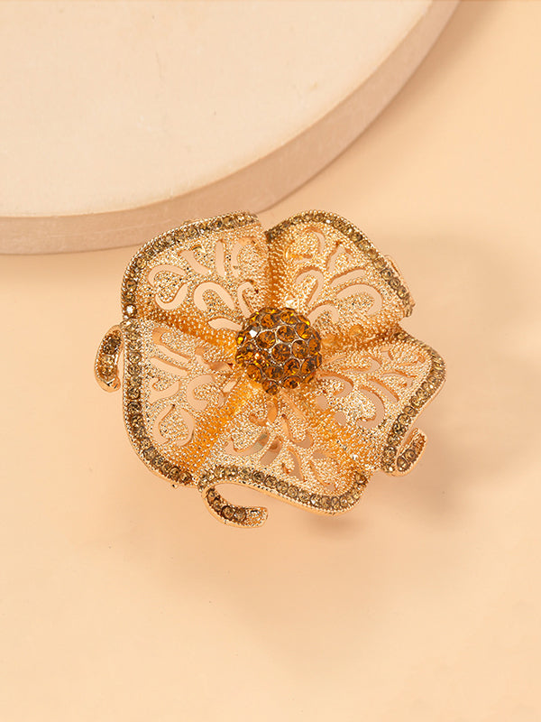 Adjustable Flower Shape Hollow Rhinestone Rings
