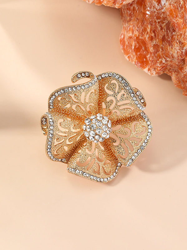 Adjustable Flower Shape Hollow Rhinestone Rings