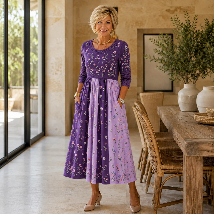 Lavender Wildflower Panel Midi Dress