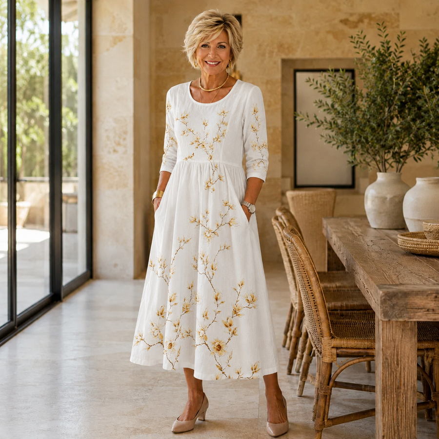 Ivory Blossom Grace Pocket Midi Dress