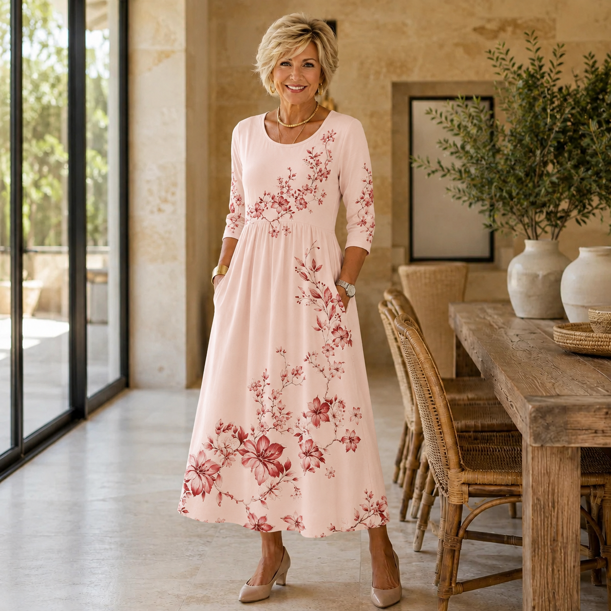 Rose Garden Charm Pocket Midi Dress