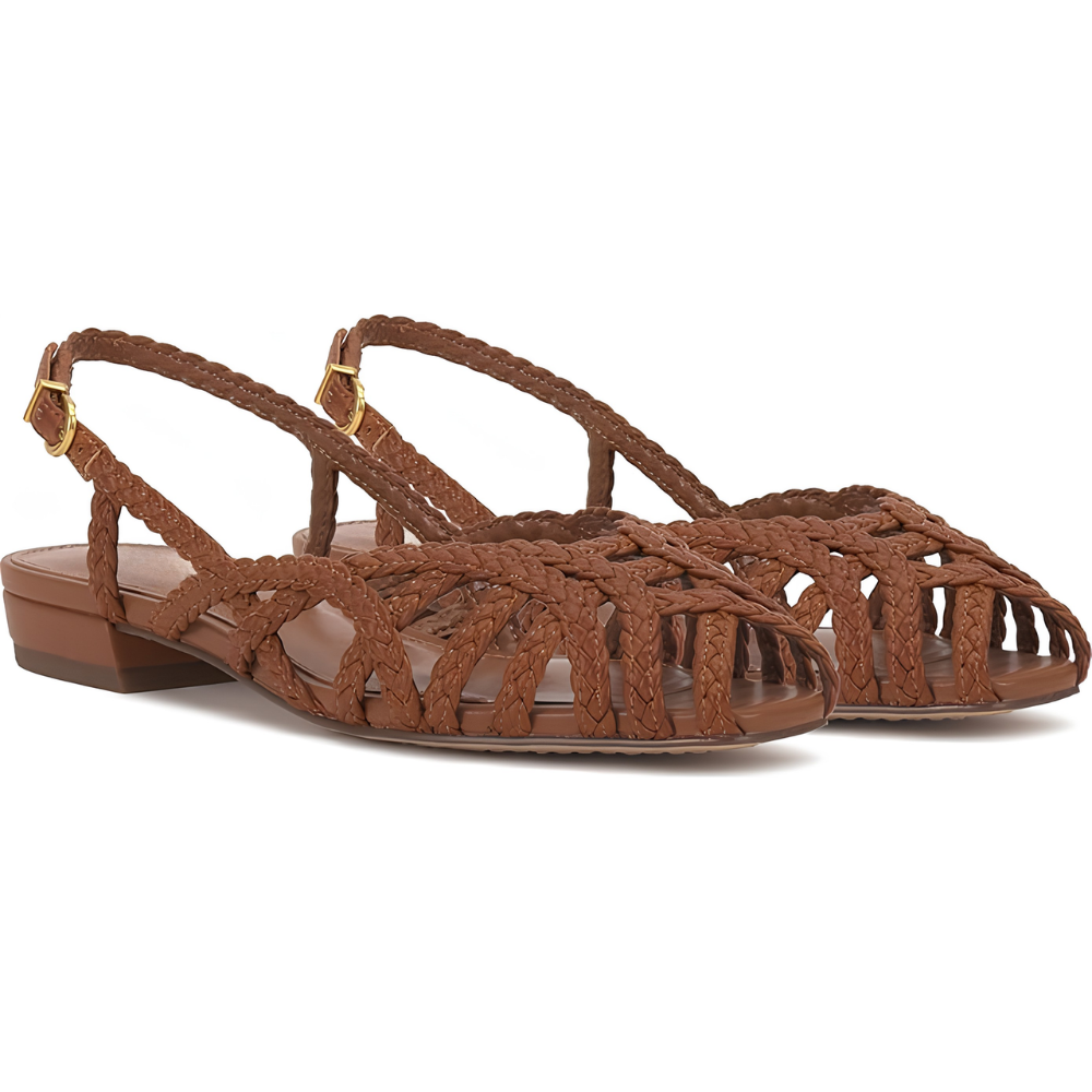 Aria Braided Leather Slingback Flats