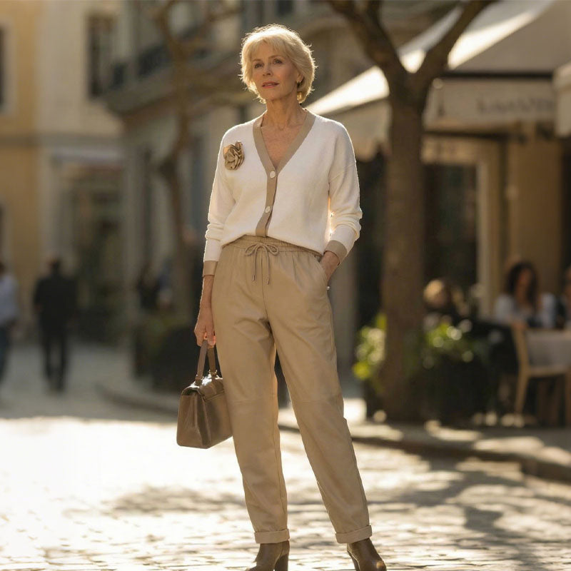 Casual V-Neck Top & High Waist Pants 2-Piece Set