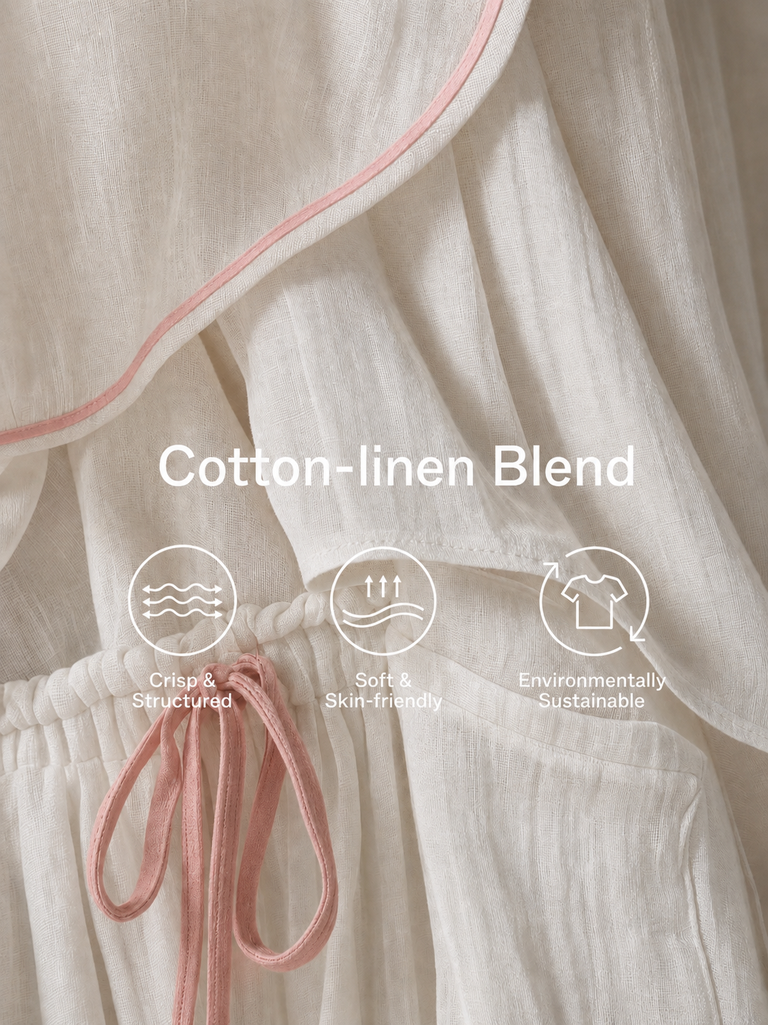 Women's Casual White And Pink Cotton-linen Sleeveless Round-neck Top Paired With Trousers MDZ2519F6LXY