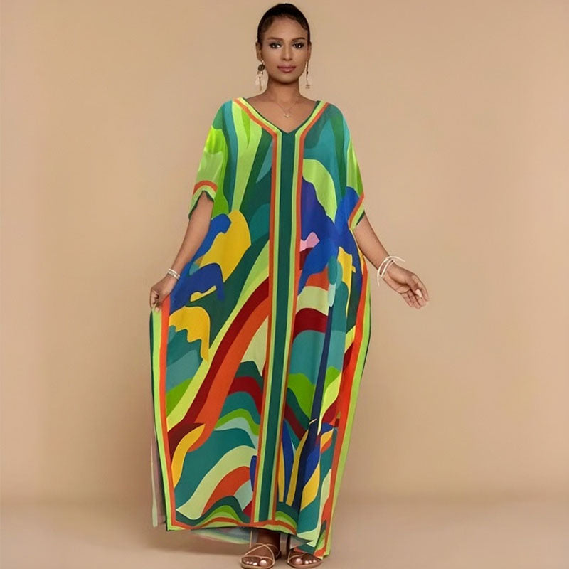 Loose-fit printed cover-up maxi dress