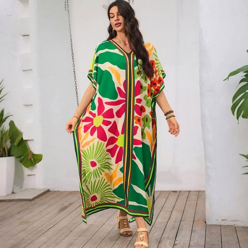 Loose-fit printed cover-up maxi dress