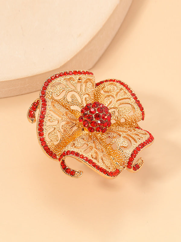 Adjustable Flower Shape Hollow Rhinestone Rings