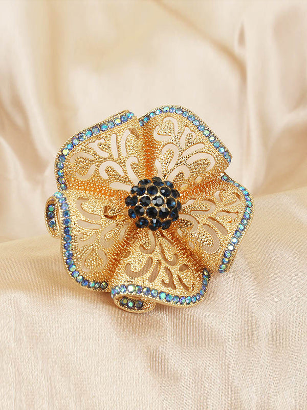 Adjustable Flower Shape Hollow Rhinestone Rings