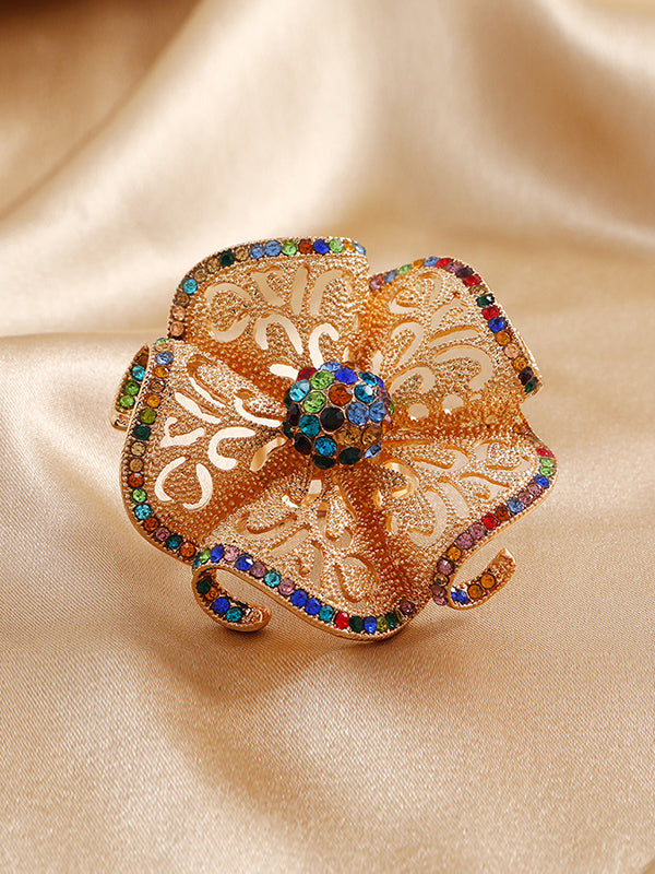 Adjustable Flower Shape Hollow Rhinestone Rings