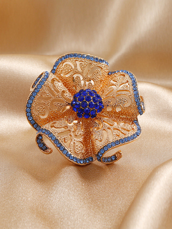 Adjustable Flower Shape Hollow Rhinestone Rings
