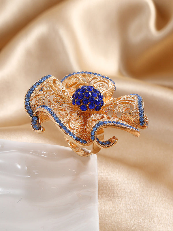 Adjustable Flower Shape Hollow Rhinestone Rings
