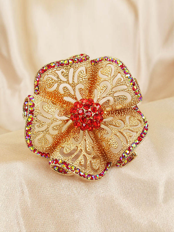 Adjustable Flower Shape Hollow Rhinestone Rings