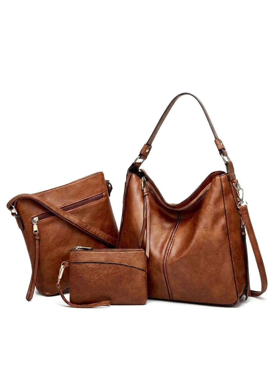 Luxury Leather 3-Piece Hobo Bag Set