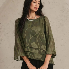Chiffon Floral Layered Blouse - Olive HD