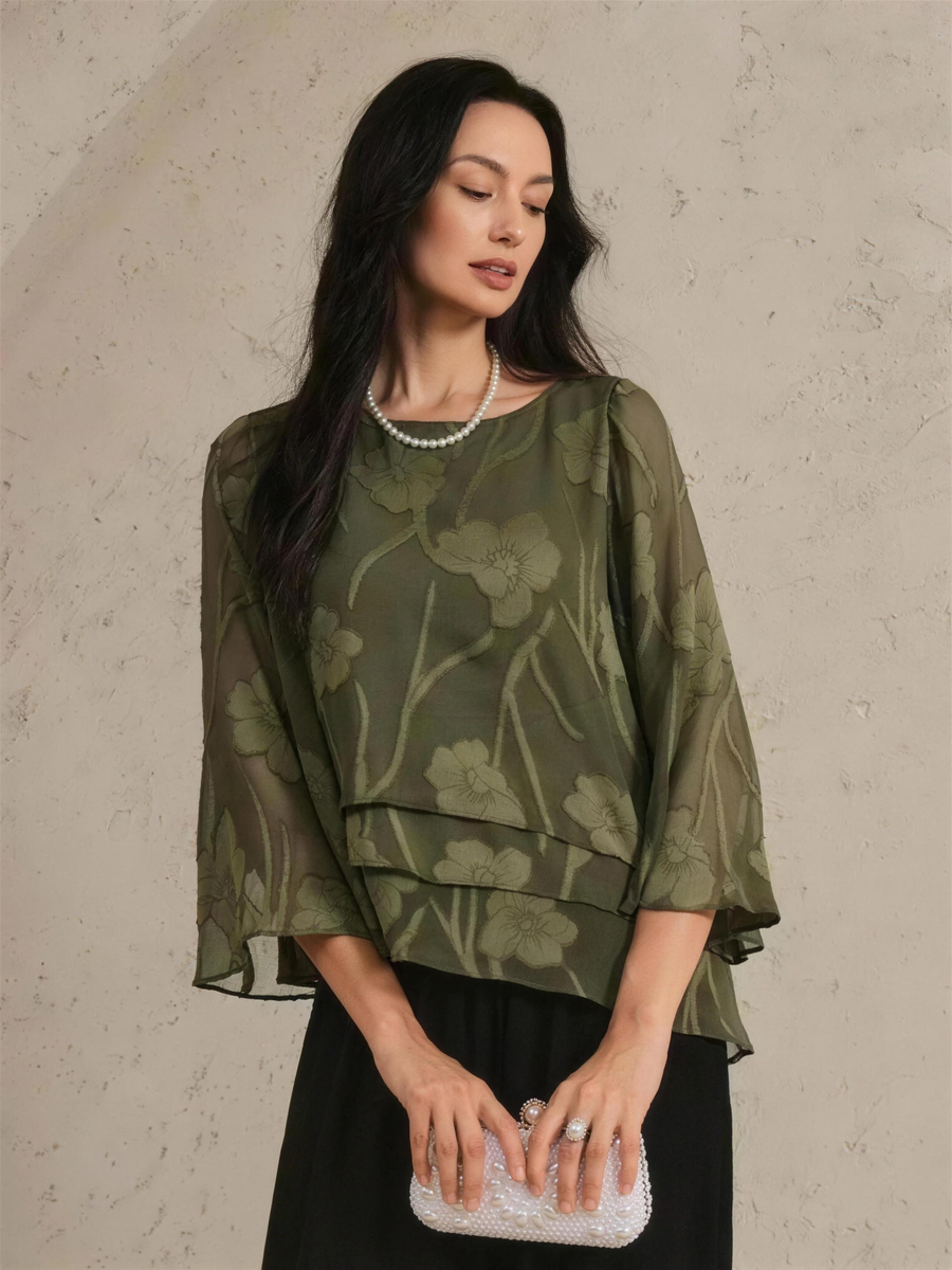 Chiffon Floral Layered Blouse - Olive HD