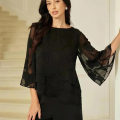 Chiffon Floral Layered Blouse - Black HD