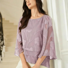 Chiffon Floral Layered Blouse - Wedgewood HD