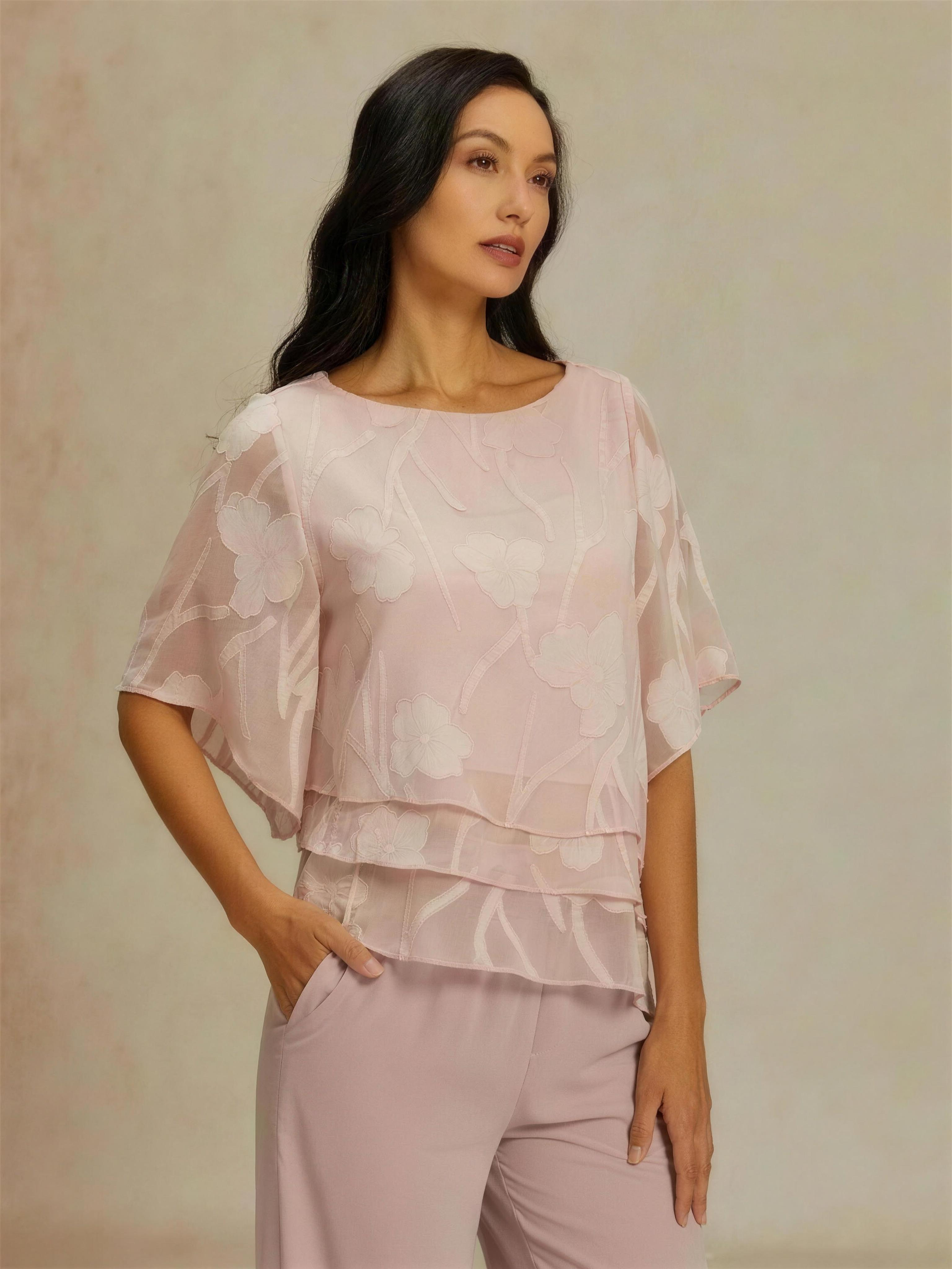 Chiffon Floral Layered Blouse - Lilac HD