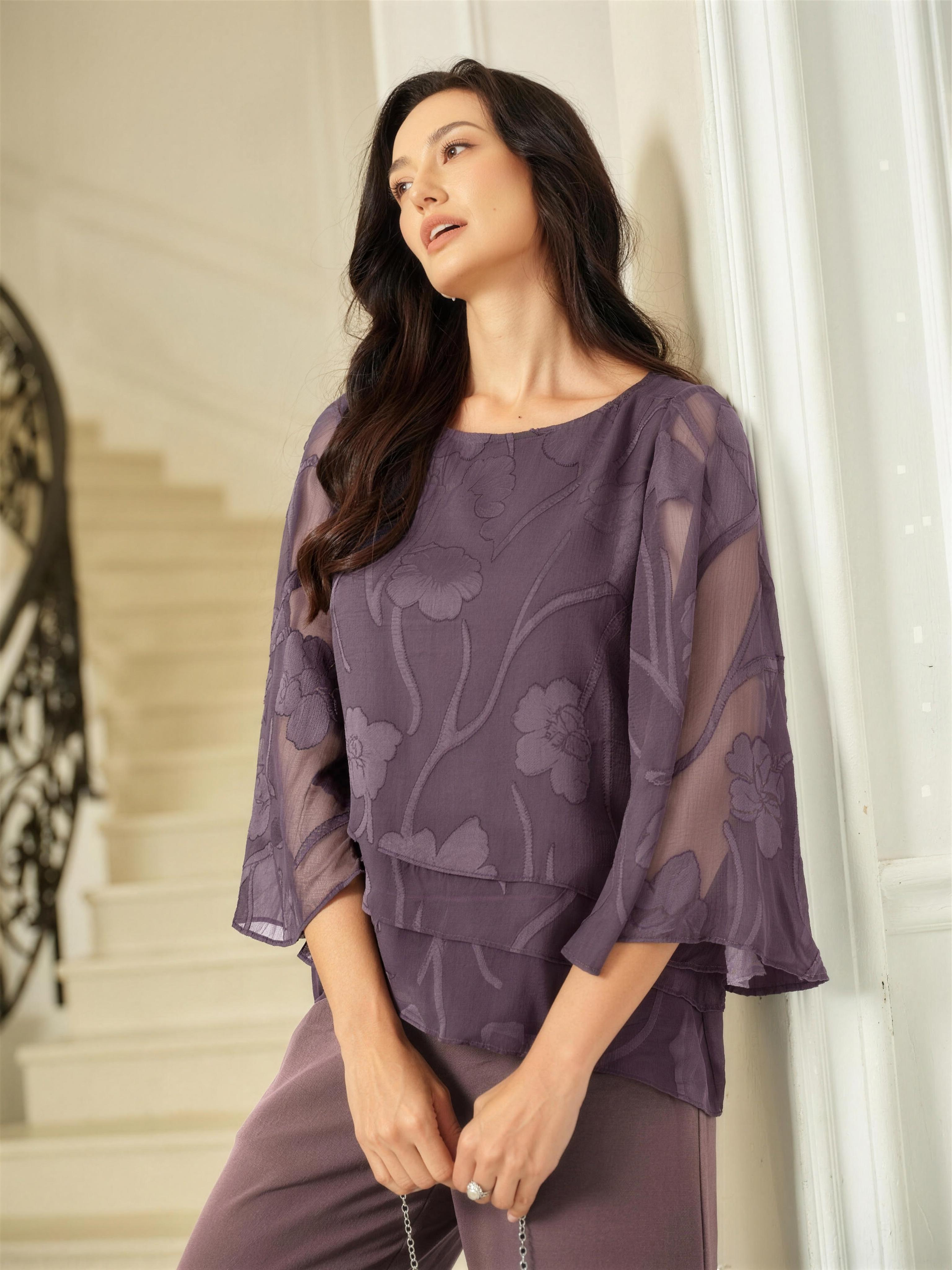 Chiffon Floral Layered Blouse - Pink HD