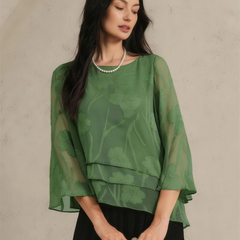 Chiffon Floral Layered Blouse - Eggplant HD