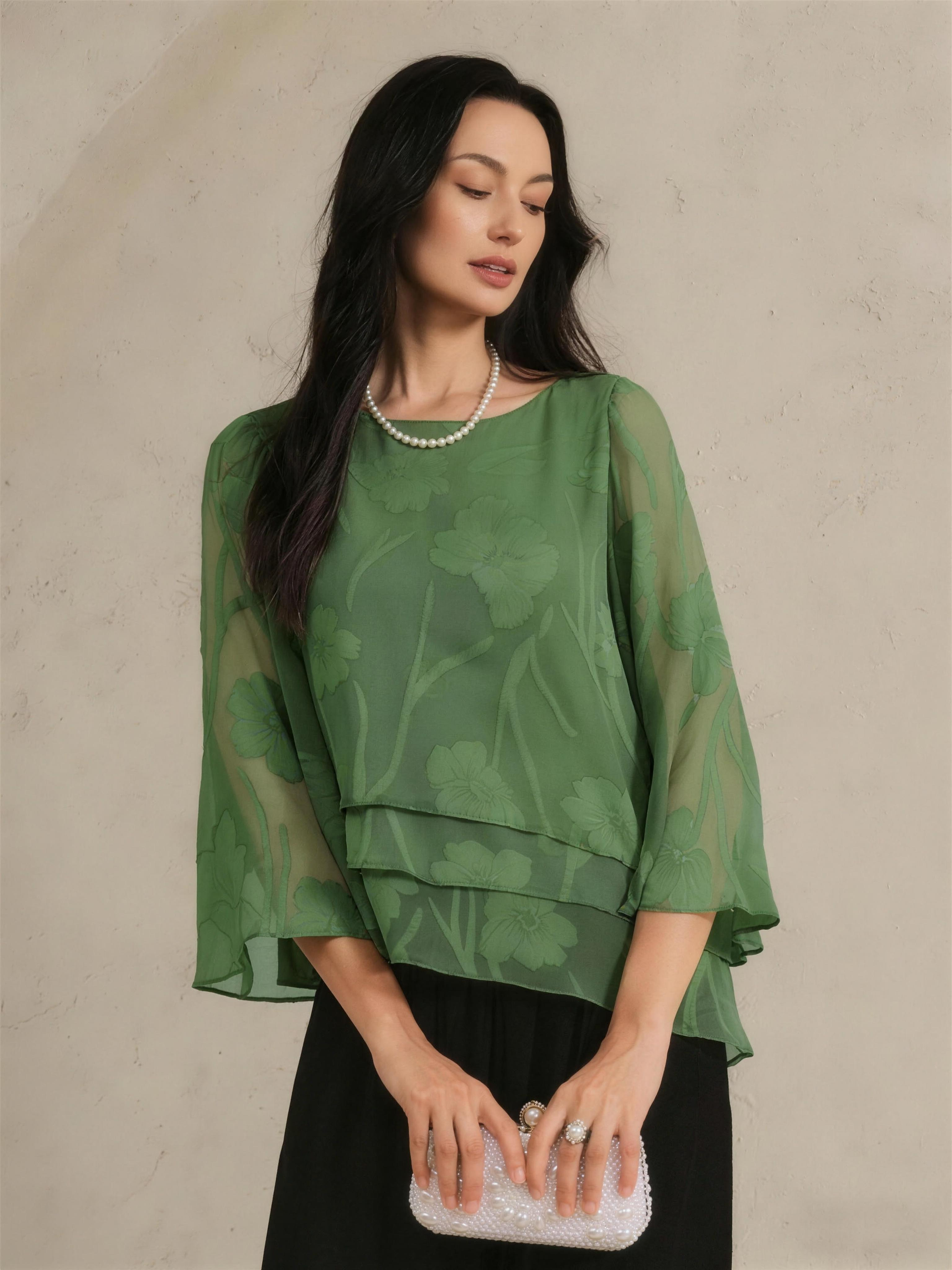 Chiffon Floral Layered Blouse - Eggplant HD