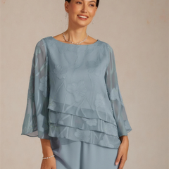Chiffon Floral Layered Blouse - Sage Green HD