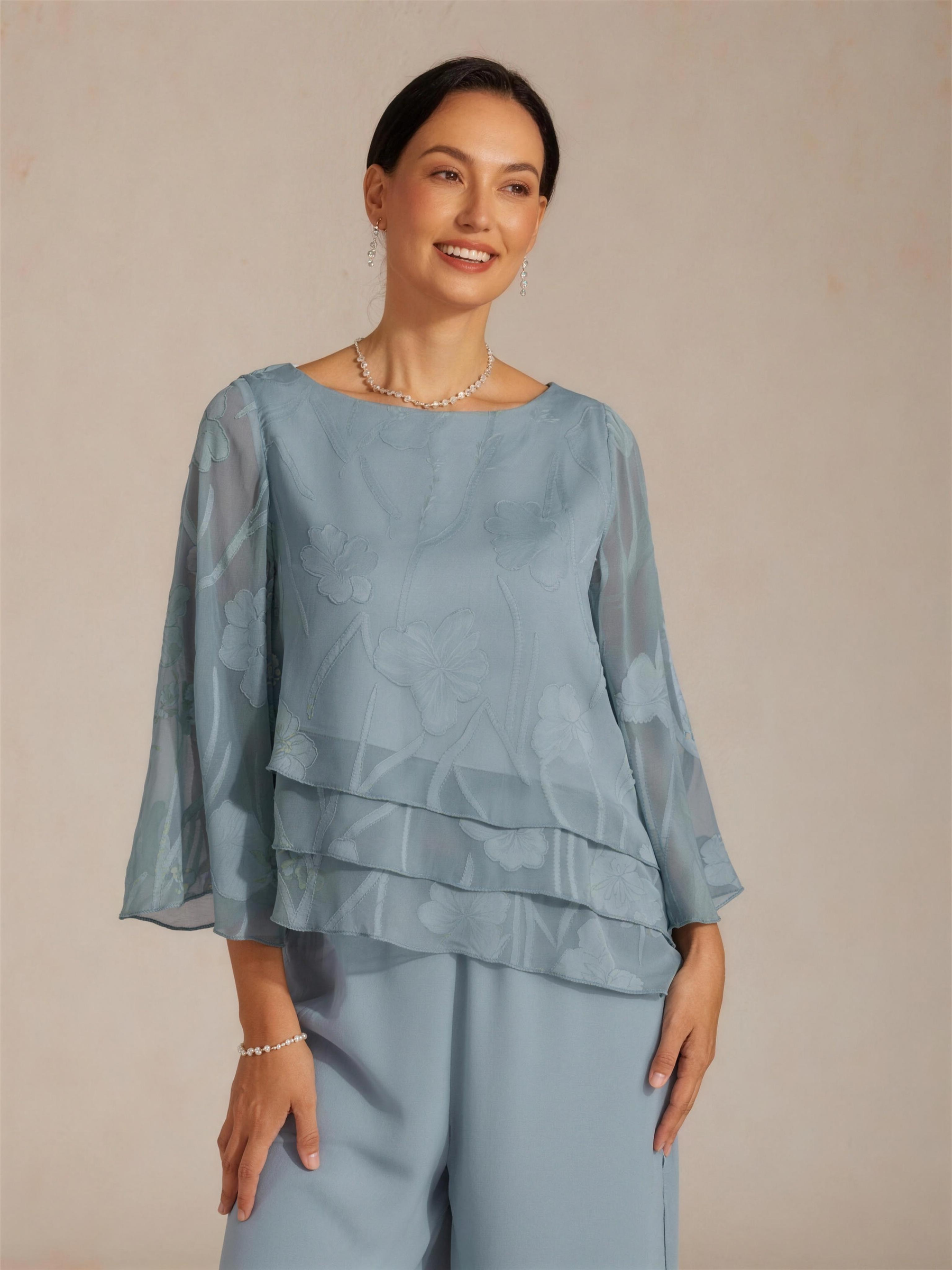 Chiffon Floral Layered Blouse - Sage Green HD