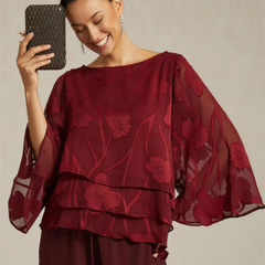 Chiffon Floral Layered Blouse - Sky Blue HD