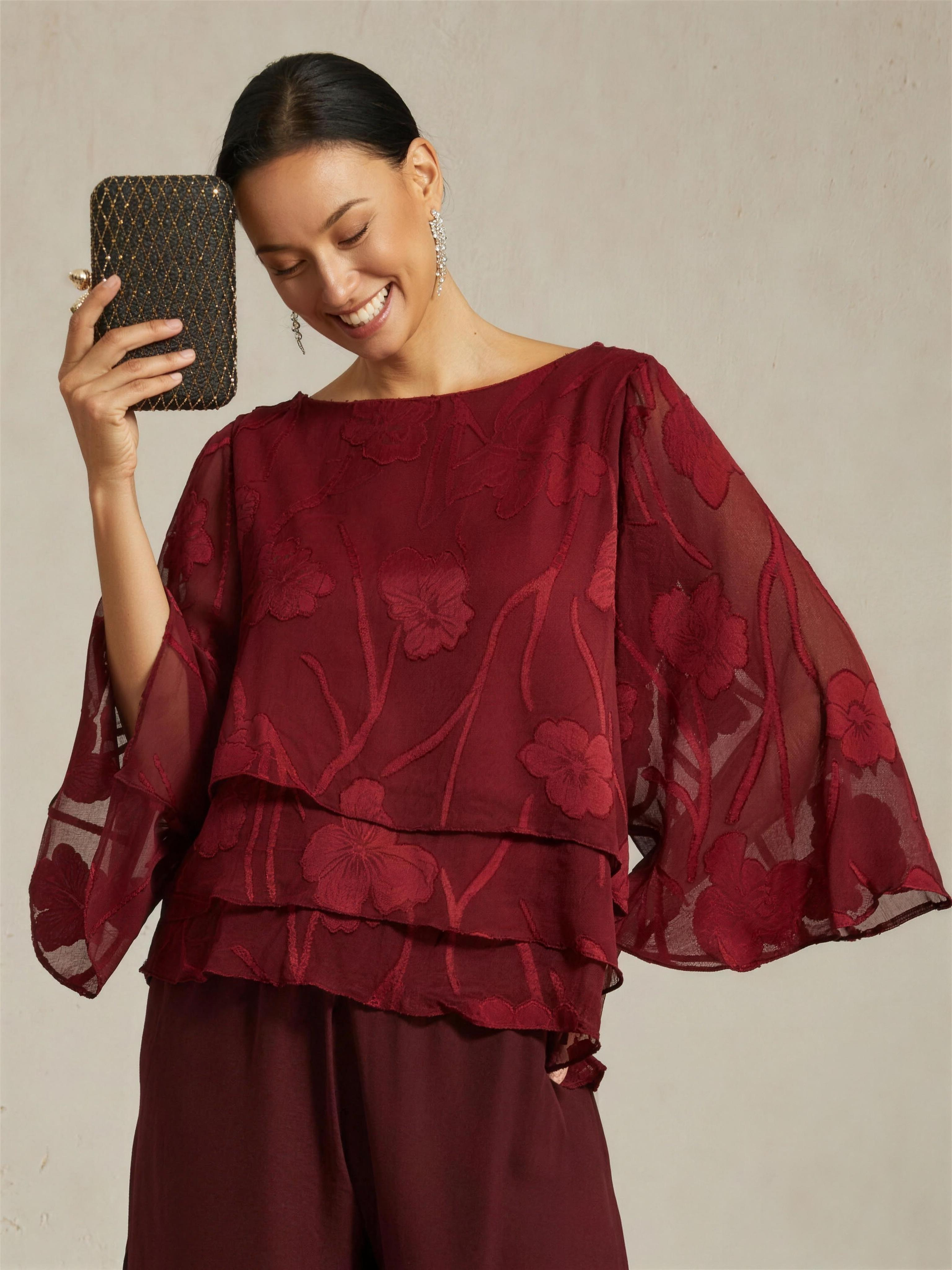 Chiffon Floral Layered Blouse - Sky Blue HD