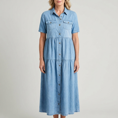 Elizabeth Button-Front Midi Dress - Sky Blue