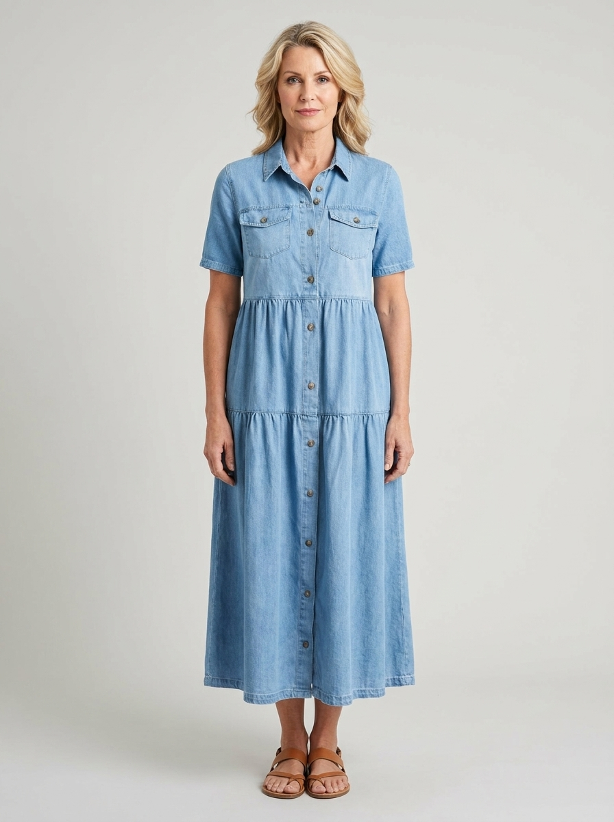 Elizabeth Button-Front Midi Dress - Sky Blue