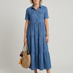 Elizabeth Button-Front Midi Dress - Blue