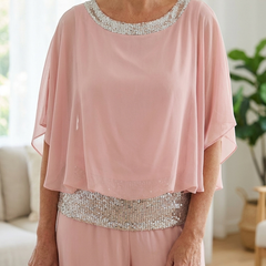 Sequined Colorblock Two-piece Set - Pink