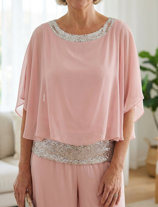 Sequined Colorblock Two-piece Set - Pink