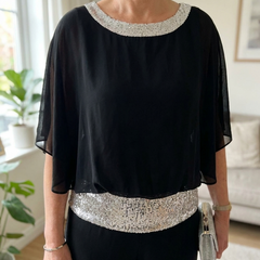 Sequined Colorblock Two-piece Set - Black