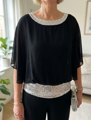 Sequined Colorblock Two-piece Set - Black