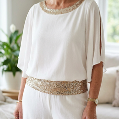 Sequined Colorblock Two-piece Set - White