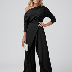 Elegant One-Shoulder Jumpsuit - Black