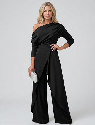 Elegant One-Shoulder Jumpsuit - Black
