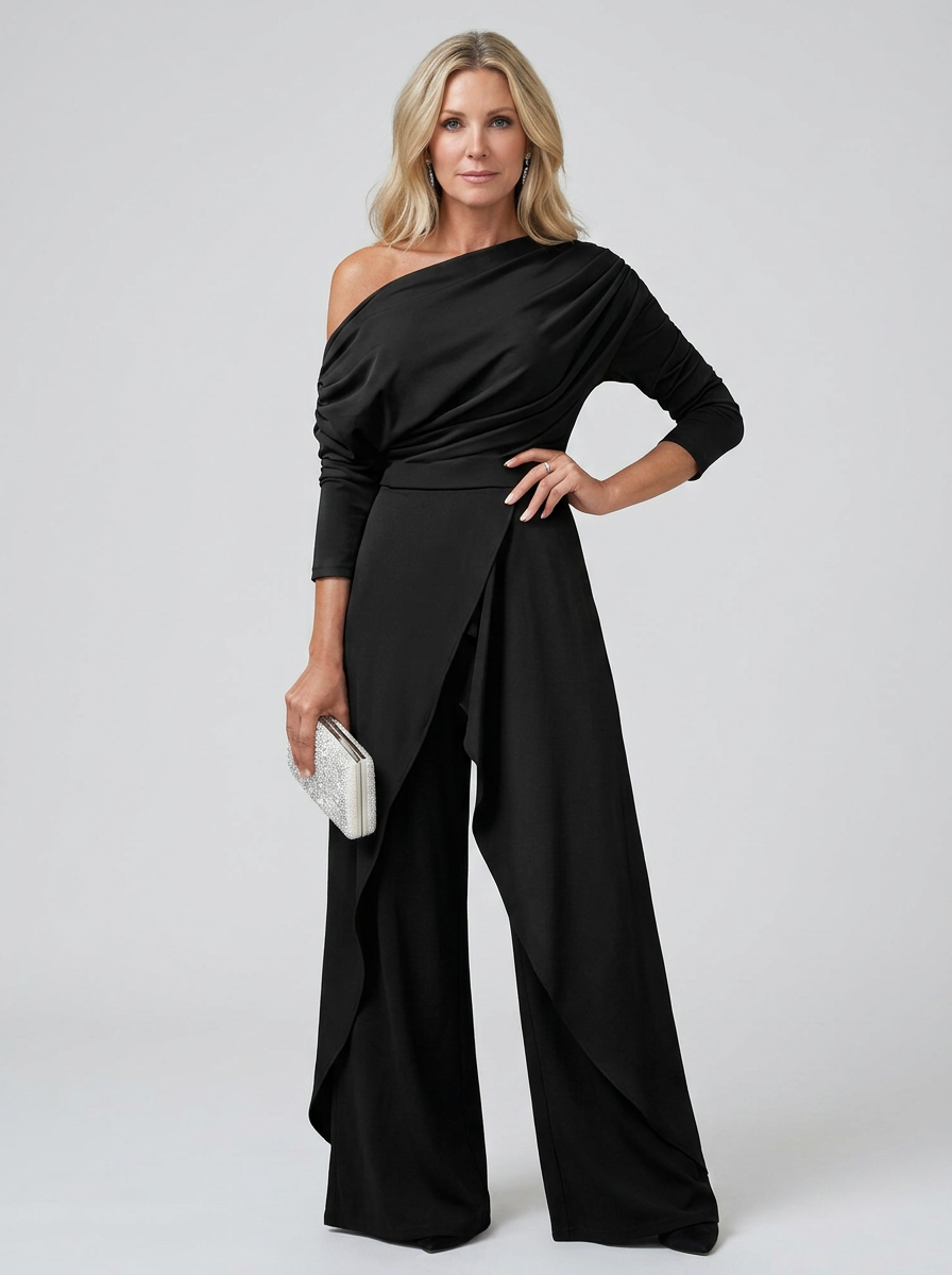 Elegant One-Shoulder Jumpsuit - Black