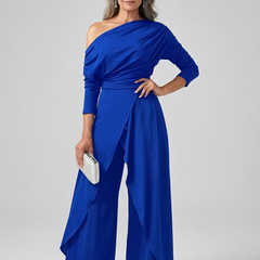 Elegant One-Shoulder Jumpsuit - Blue